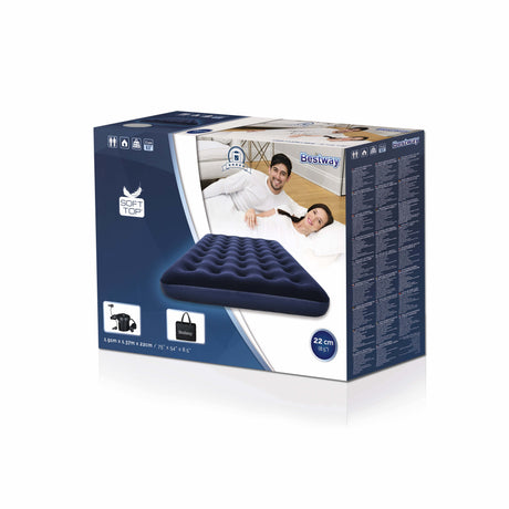 BESTWAY Matelas gonflable floqué Horizon Double + Pompe électrique Sidewinder + Sac – 2 places – Bleu