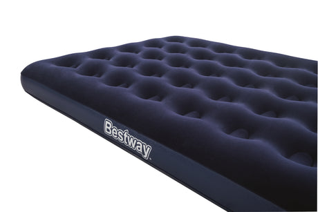 BESTWAY Matelas gonflable floqué Horizon Double + Pompe électrique Sidewinder + Sac – 2 places – Bleu