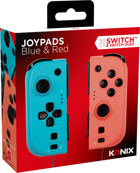 Manettes Joypads - Nintendo Switch et Switch OLED - KONIX - Autonomie 8 h - Fonction vibration - Bleu et rouge