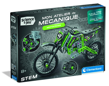 Motocross - CLEMENTONI - Mon Atelier Mécanique - Avec + 170 pieces - Des 8 ans - Fabriqué en Italie - Coffret de construction enfant