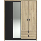 Armoire - Chene / Noir - 4 portes 2 tiroirs - 162 x 52,1 x 199,2 cm - PARISOT