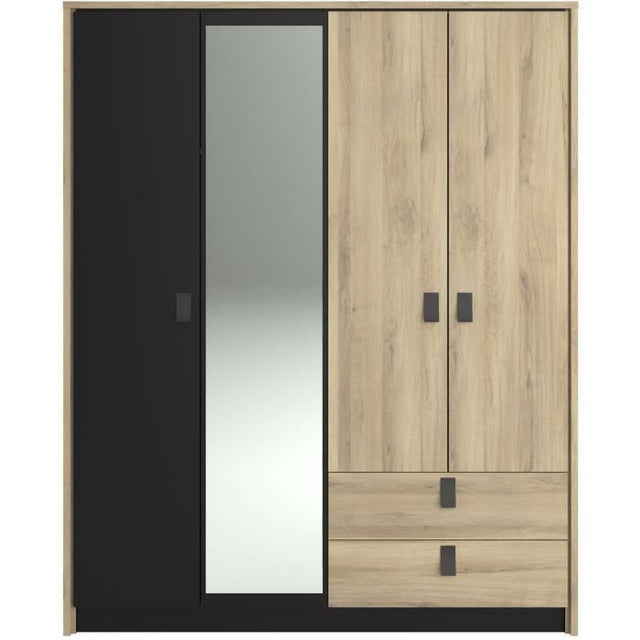 Armoire - Chene / Noir - 4 portes 2 tiroirs - 162 x 52,1 x 199,2 cm - PARISOT
