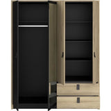 Armoire - Chene / Noir - 4 portes 2 tiroirs - 162 x 52,1 x 199,2 cm - PARISOT