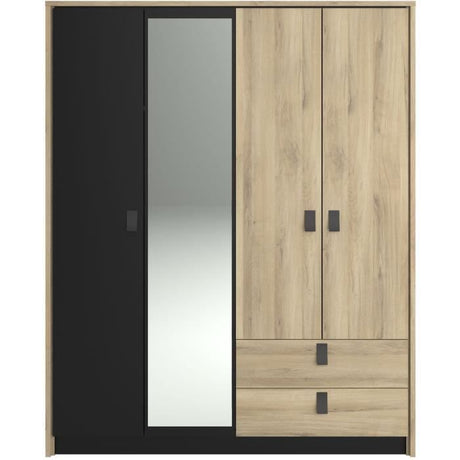 Armoire - Chene / Noir - 4 portes 2 tiroirs - 162 x 52,1 x 199,2 cm - PARISOT