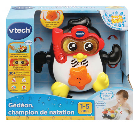 Jouet de Bain interactif VTECH BABY - Gédéon, Champion de Natation - Pingouin Nageur pour Bébé des 1 an