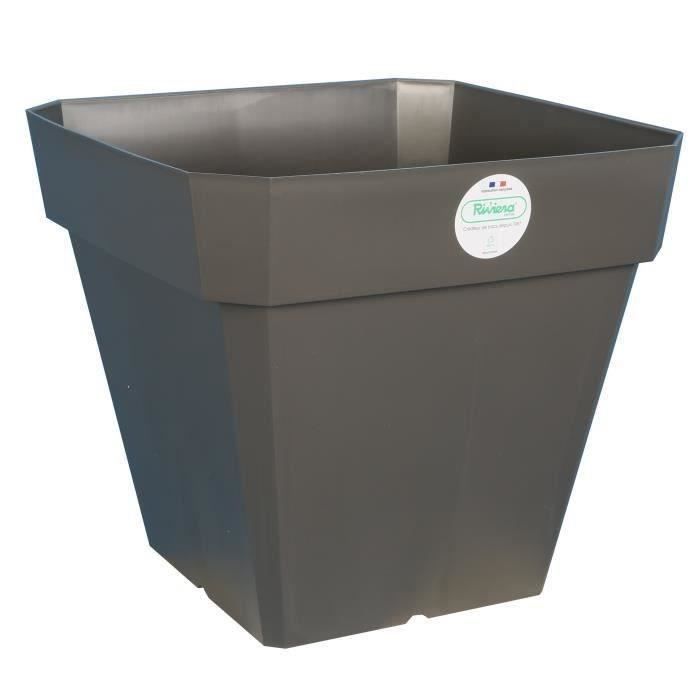 RIVIERA Soleilla square plastic flowerpot - 39 x 39 x H 53 cm - 49 L - Glittery grey