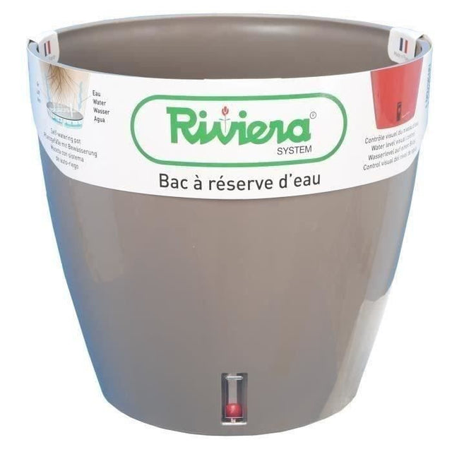 Pot de fleurs rond en plastique - RIVIERA - EVA NEW - Avec réserve d'eau - Ř45 x H45 cm - 49 L - Taupe