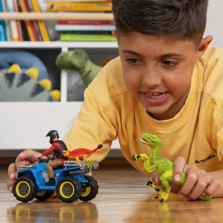 Coffret Fuite sur quad face au vélociraptor, ensemble de jouets Préhistoriques de 5 pieces, Schleich 41466 Dinosaurs, des 4 ans