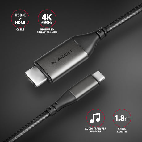 Câble Adaptateur Axagon USB-C vers HDMI 2.0a 1,8m MM (Noir)