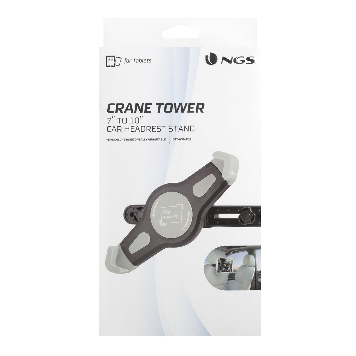 Support tablette universel NGS Crane Tower de voiture 10" max (Noir/Gris)