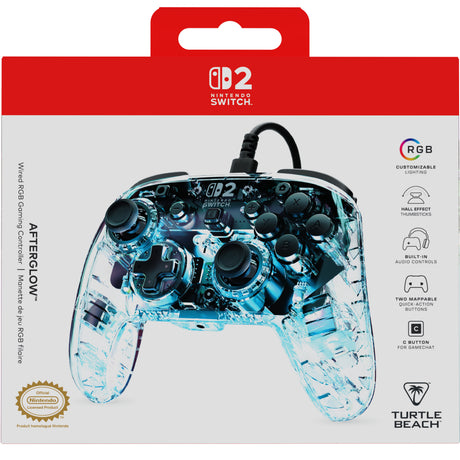 Manette de jeu - Nintendo Switch 2 - Afterglow - RGB - Filaire - Transparent - Turtle Beach