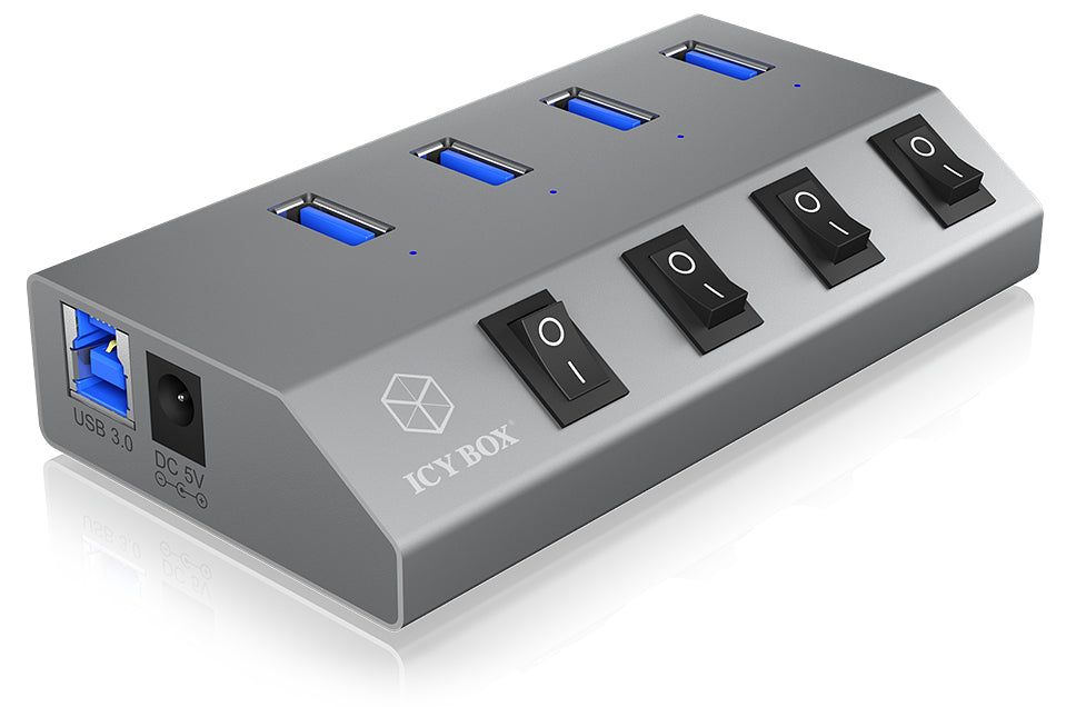 Hub USB 3.0 Icy Box IB-HUB1405 4 ports avec interrupteurs (Gris)