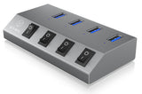 Hub USB 3.0 Icy Box IB-HUB1405 4 ports avec interrupteurs (Gris)