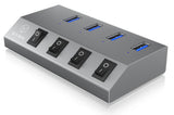 Hub USB 3.0 Icy Box IB-HUB1405 4 ports avec interrupteurs (Gris)