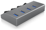 Hub USB 3.0 Icy Box IB-HUB1405 4 ports avec interrupteurs (Gris)