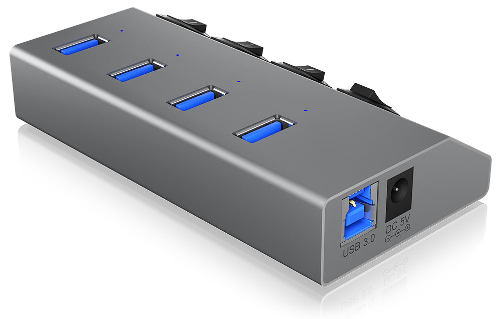 Hub USB 3.0 Icy Box IB-HUB1405 4 ports avec interrupteurs (Gris)