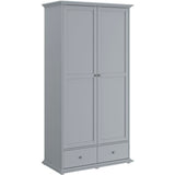 Armoire de chambre - MARGAUX - Gris galet- 2 portes  + 2 tiroirs - Style charme - L104 x P53 x H202 cm