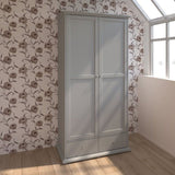 Armoire de chambre - MARGAUX - Gris galet- 2 portes  + 2 tiroirs - Style charme - L104 x P53 x H202 cm