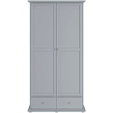 Armoire de chambre - MARGAUX - Gris galet- 2 portes  + 2 tiroirs - Style charme - L104 x P53 x H202 cm