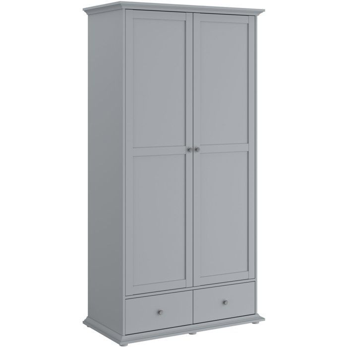 Armoire de chambre - MARGAUX - Gris galet- 2 portes  + 2 tiroirs - Style charme - L104 x P53 x H202 cm