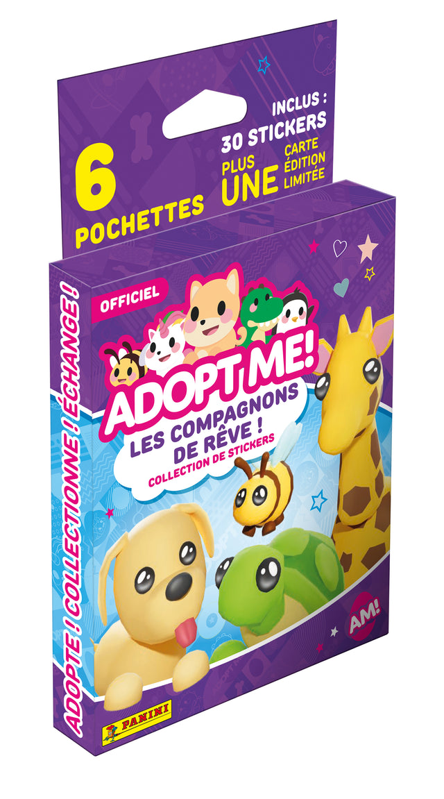 Stickers - PANINI - Adopt Me! Roblox - Blister 6 pochettes - 1 carte édition limitée - 35 stickers