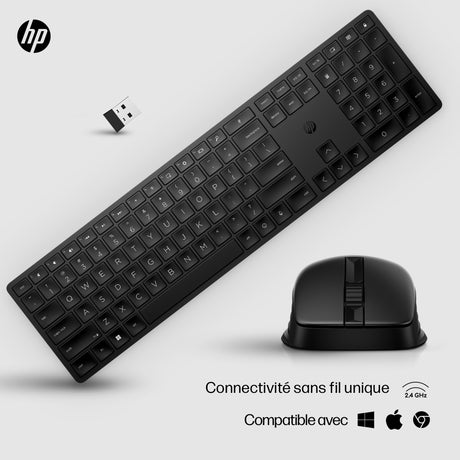 Ensemble Clavier Souris sans fil HP 650 - AZERTY - Noir