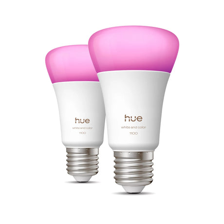 Pack de 2 ampoules LED connectées A60 - PHILIPS HUE - Lumiere blanche et colorée - Culot E27 - 8,1W - 1000-2000k - 1100 lumens