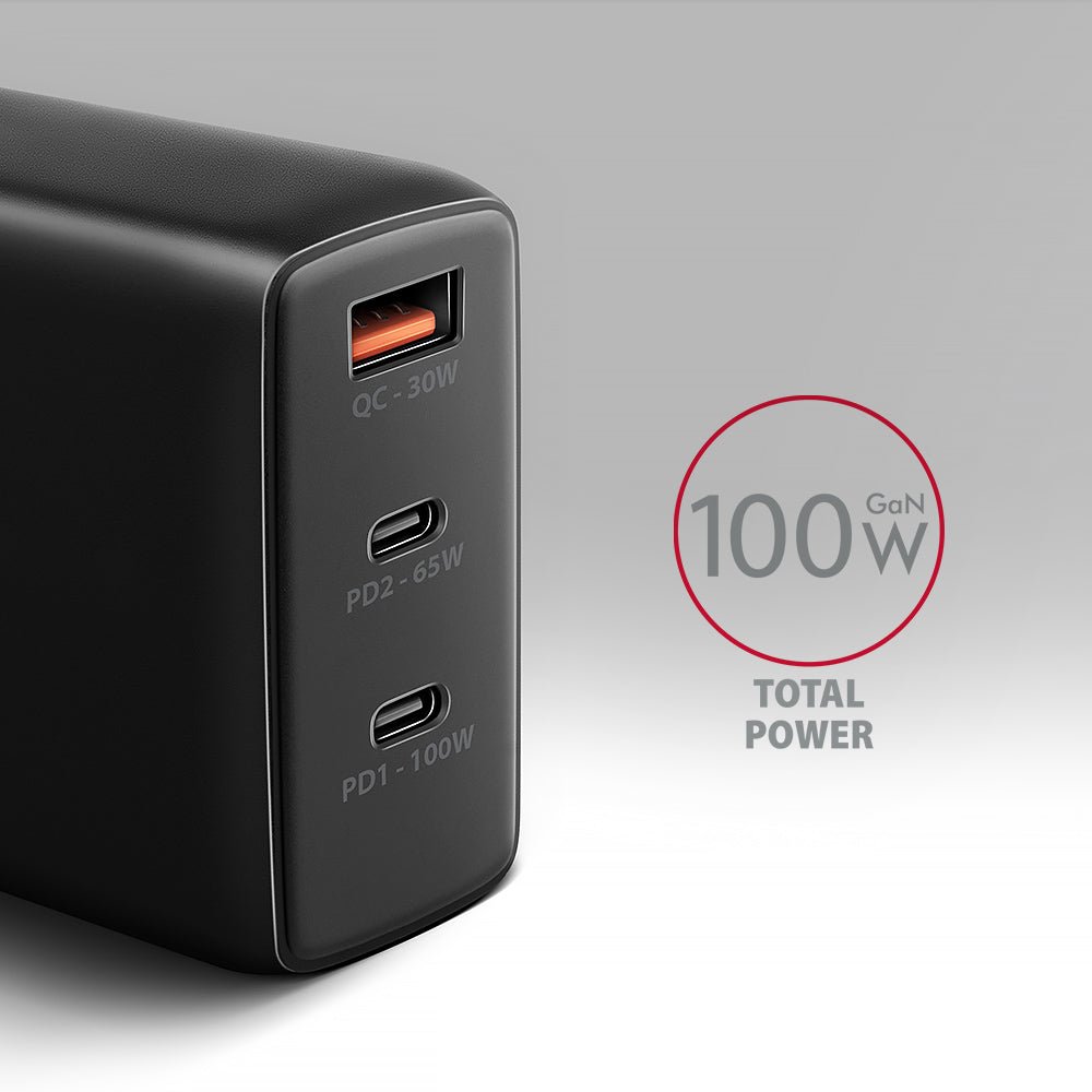 Chargeur secteur Axagon 2x USB-C + 1x USB-A 100W (Noir)