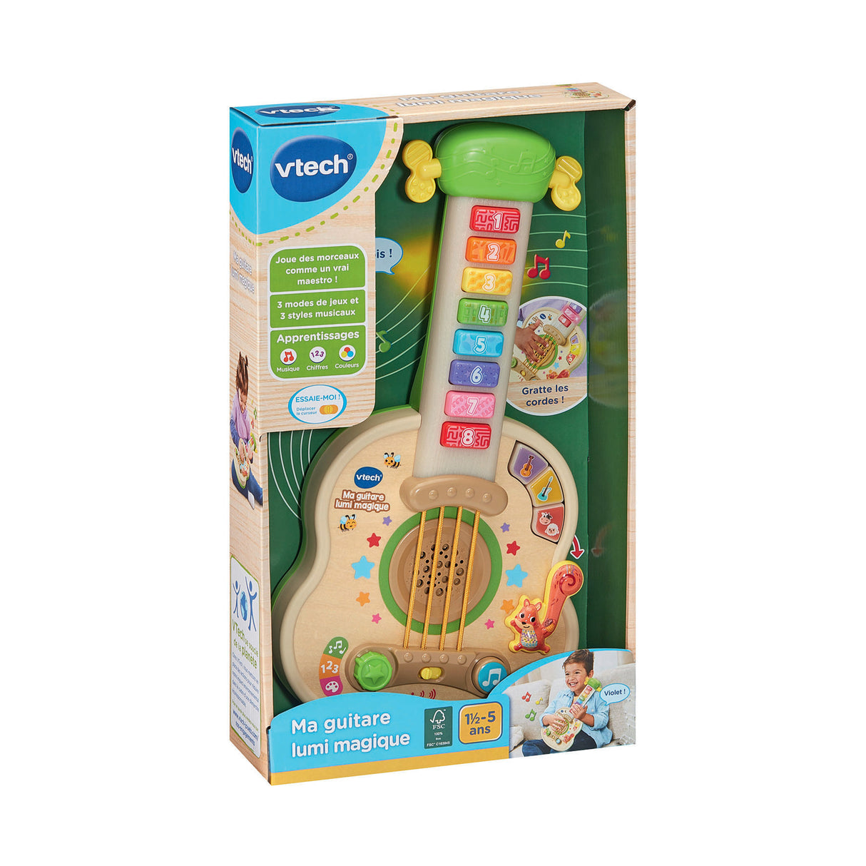 MA GUITARE LUMI MAGIQUE (JOUET AVEC PARTIE BOIS CERTIFIE FSC)