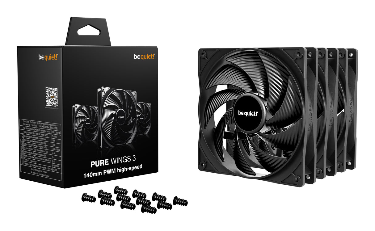 Lot de 3 Ventilateurs de boitier be quiet! Pure Wings 3 Haute Vitesse PWM - 14cm (Noir)