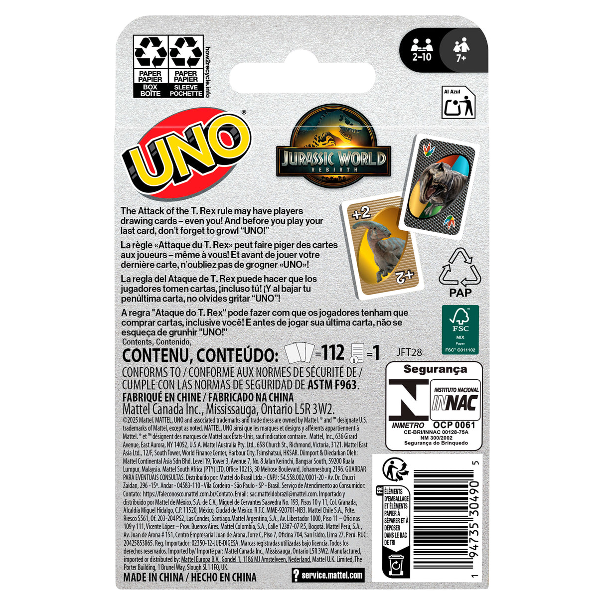 UNO Jurassic World Renaissance - Jeu de cartes - Pour toute la famille - Mattel Games - 7 ans et +