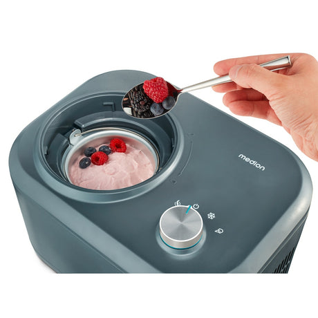 MEDION Machine a glace avec compresseur (convient pour la préparation de cremes glacées, yaourts glacés & sorbets, 1 litre, 100
