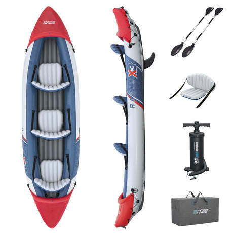 Kayak gonflable - BESTWAY - 65132 - Rapide X3 Hydro-Force™ - 381 x 100 cm, 3 places, 250 kg max, 2 pagaies, pompe