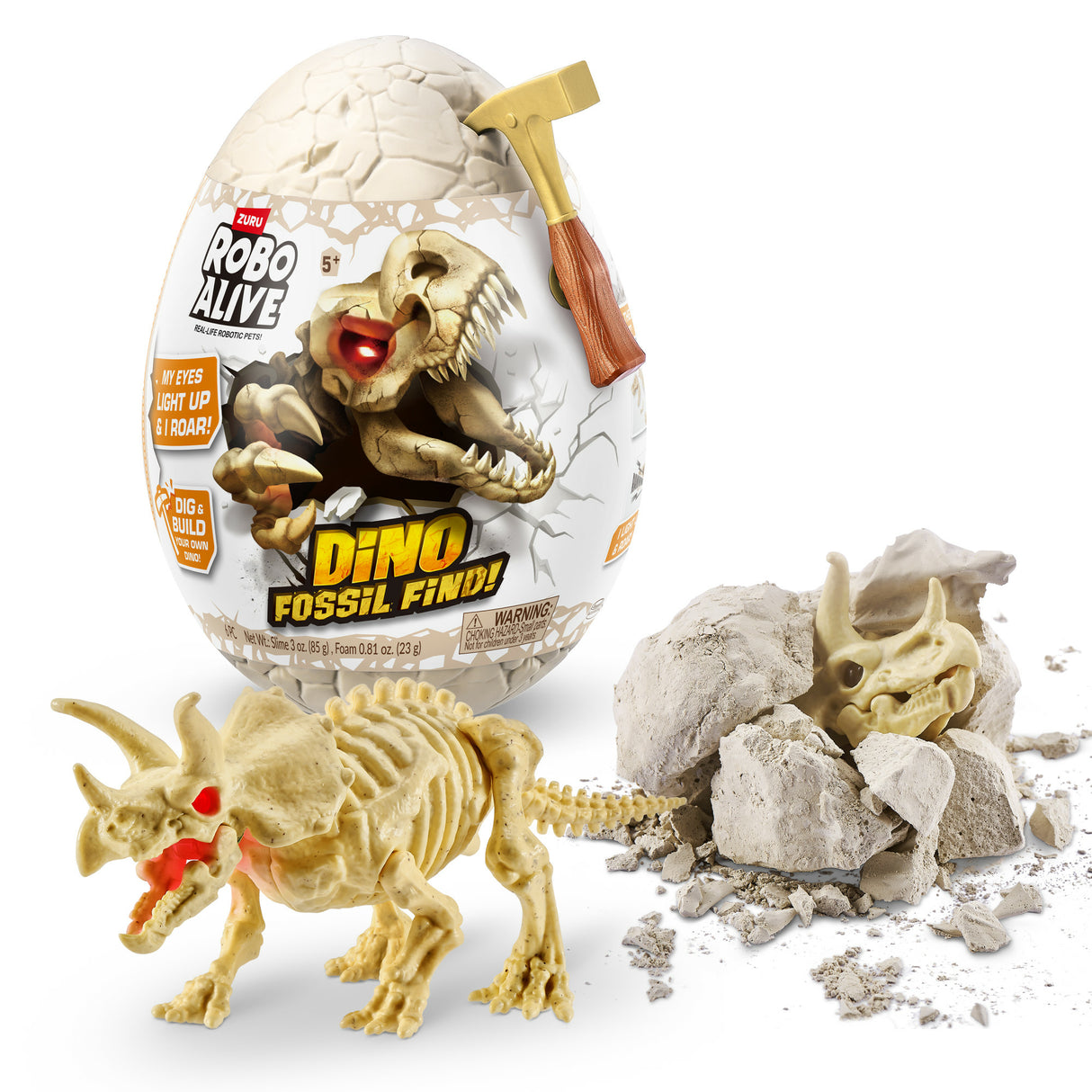 Jeu de fouille - ZURU - ROBO ALIVE Dino Fossil Find - 4 dinos a assembler - Roche et slime - Fossiles a collectionner