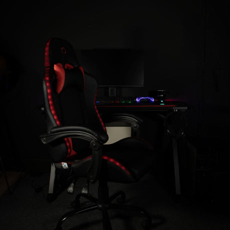 Chaise de bureau gaming - KONIX - Phantom - Éclairage RVB - Inclinaison 135° - Synthétique - Coussin lombaires et cervicaux - Noir