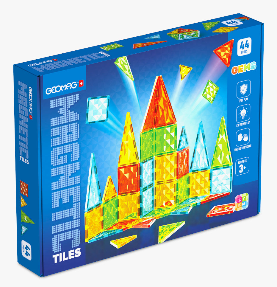Tuiles magnétiques - GEOMAG - Tiles Gems 4102 - 44 pieces - Formes géométriques - Effet cristal