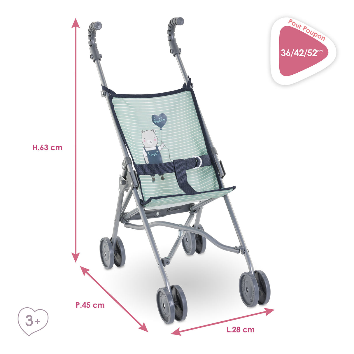 Poussette canne - COROLLE - Sauge - Légere - Pliable - Pour poupons 36/52 cm