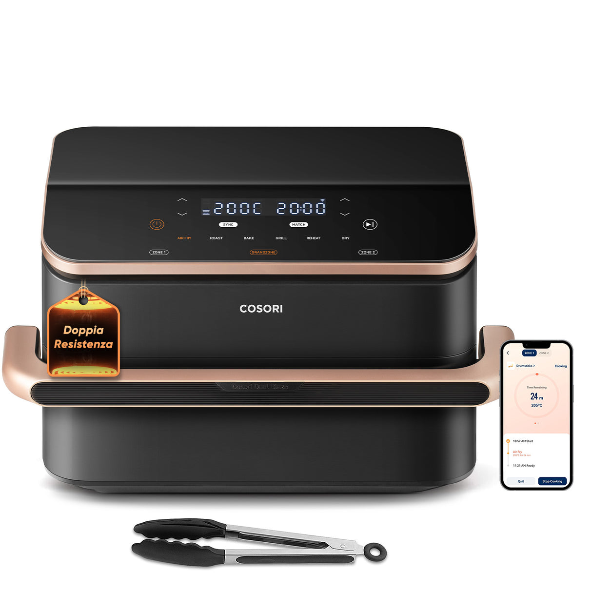 Friteuse sans huile COSORI - Dual Blaze Twinfry Chef Edition - Capacité 10L - 6 programmes - 2800W - Noir
