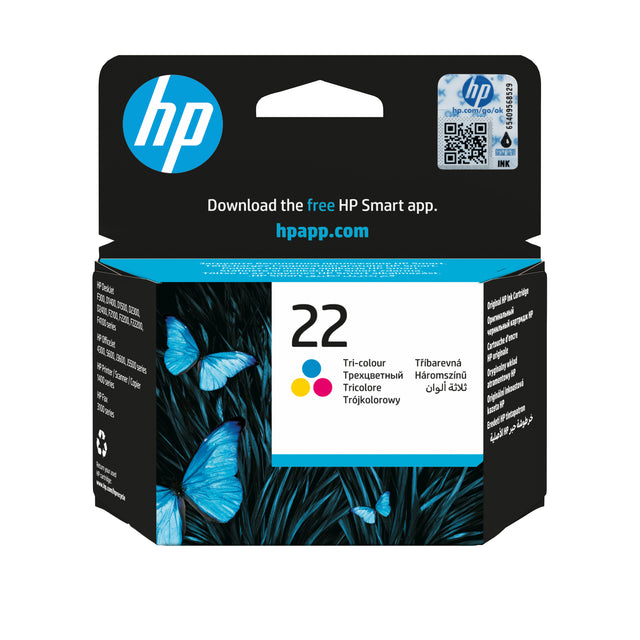 HP 22 Cartouche d'encre trois couleurs authentique (C9352AE) pour HP DeskJet F380/D1530/D2460/F2180/F4100, OfficeJet 4300/5600