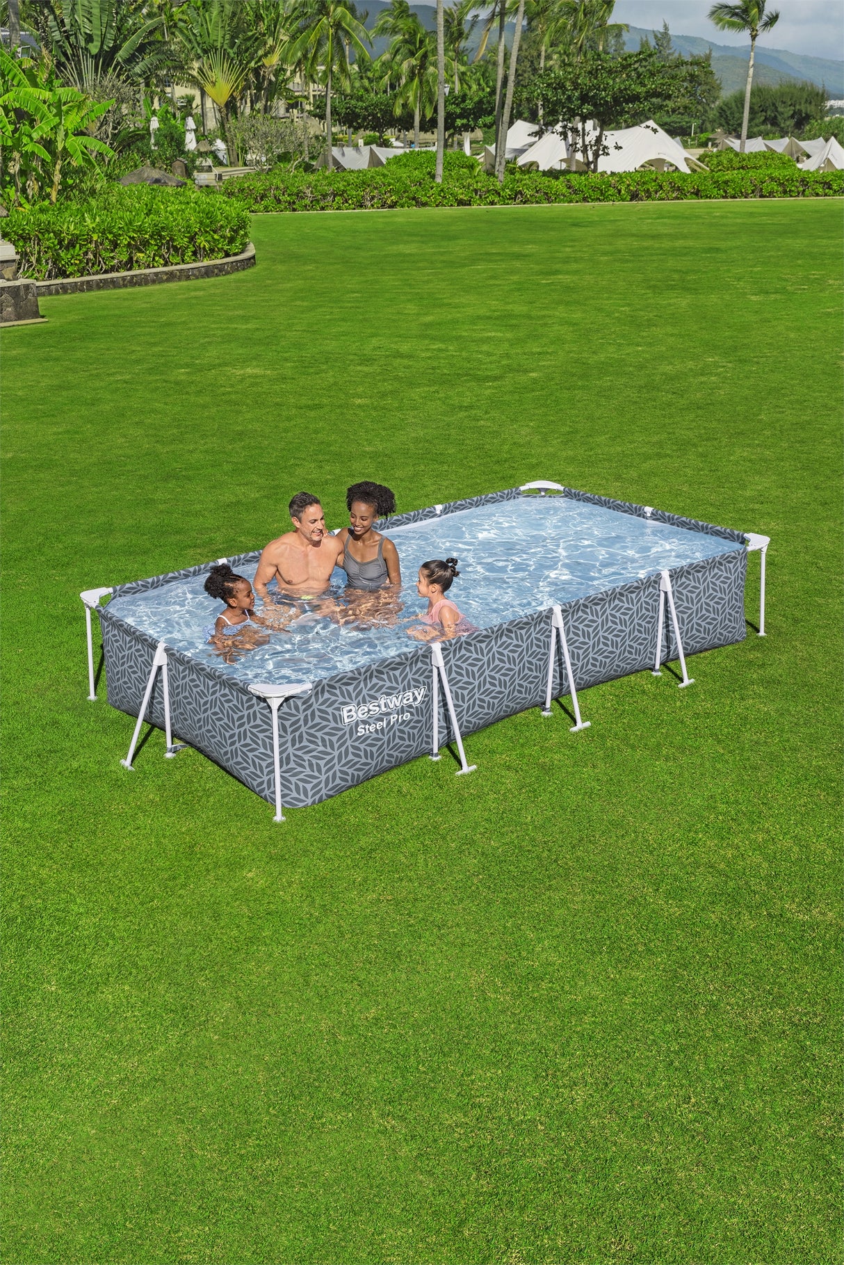Piscine hors sol tubulaire BESTWAY - Steel Pro™ - 366 x 201 x 66 cm - Rectangulaire - décor graphique