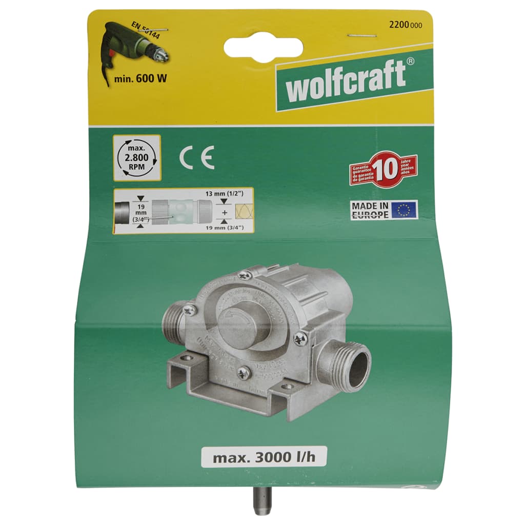 wolfcraft Drill powered pump 3000 l/h S=8 mm 2200000