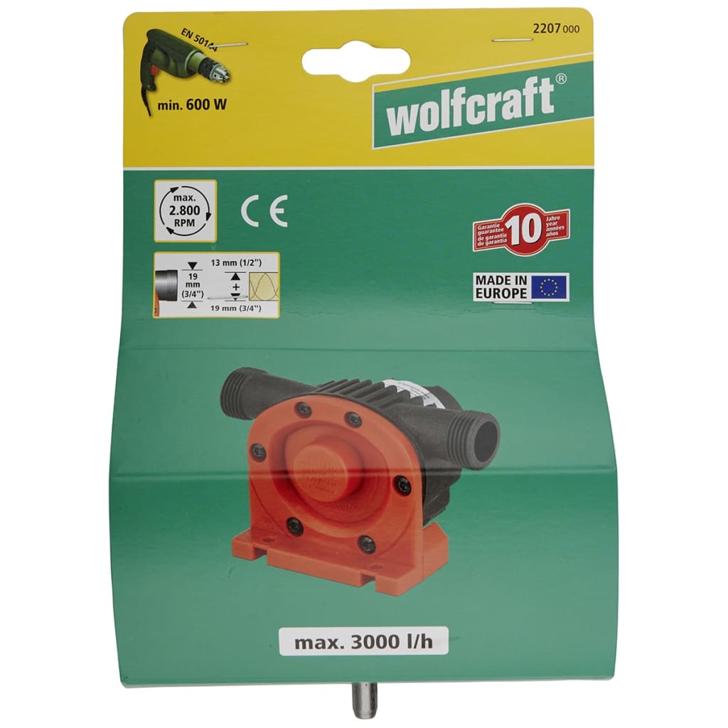 wolfcraft Pompe alimentée par perceuse 3000 l/h S=8 mm 2207000