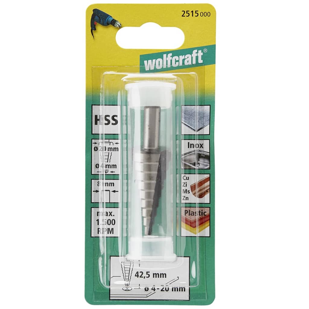 wolfcraft Foret par incréments 8 mm 4-20 mm Acier rapide Gris 2515000