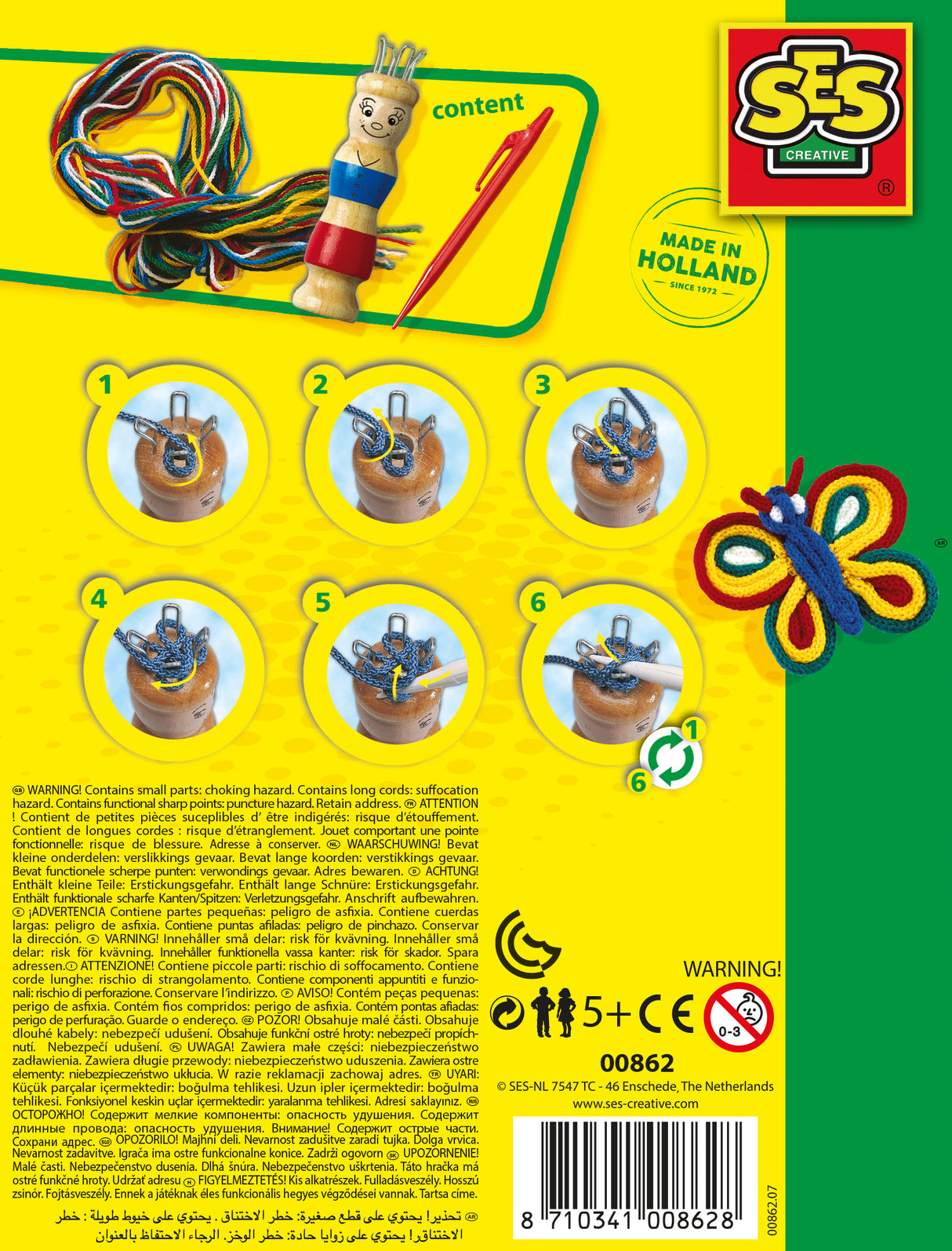 SES Creative - Tricotin - Kit Tricotin Enfant - Activité Manuelle Loisir Créatif-Poupée Tricotin en Bois - Outil de Tissage - 5+