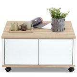 FMD Table basse mobile 70x70x36 cm chêne et blanc brillant