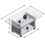 FMD Table basse avec roulettes gris béton et blanc