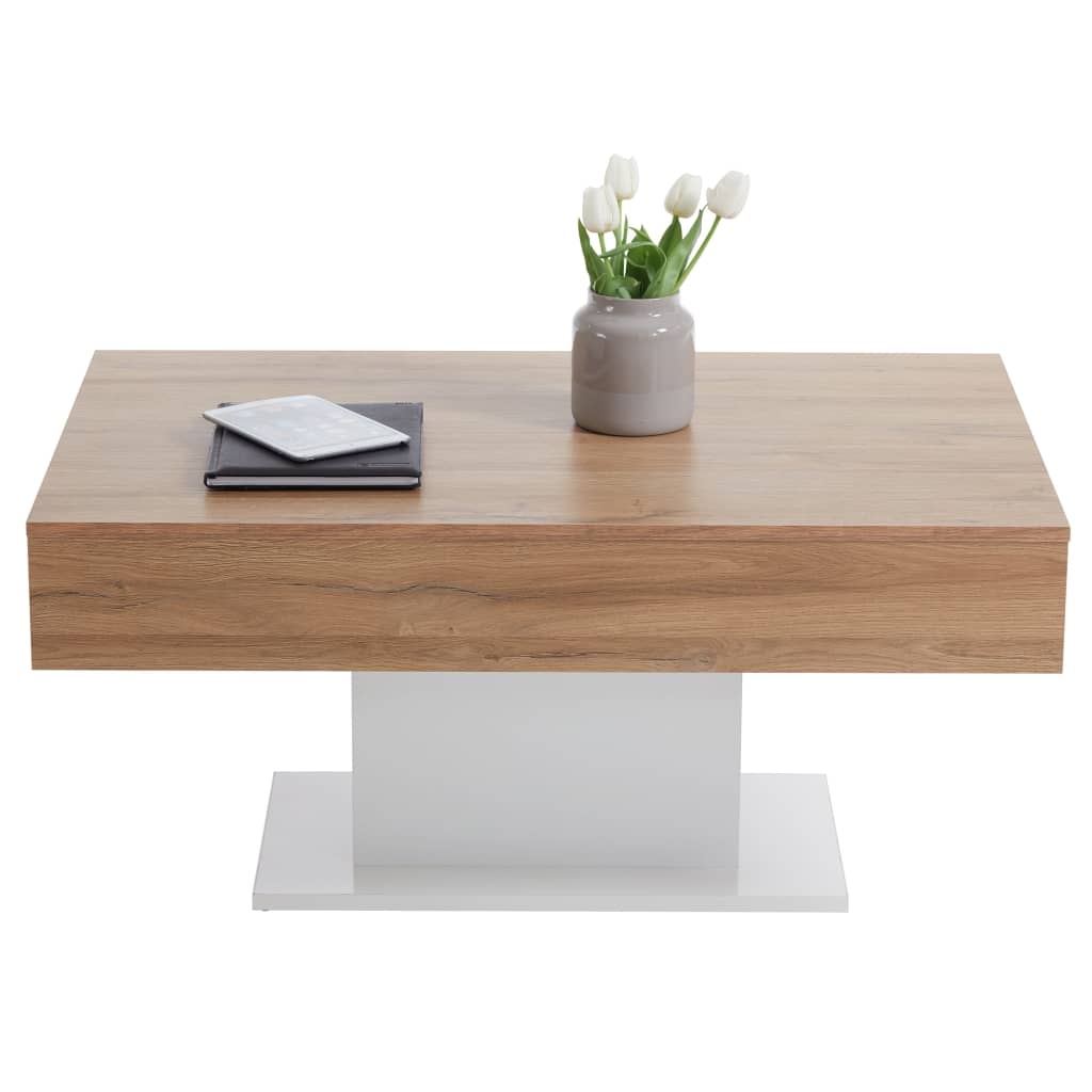 FMD Table basse chêne antique et blanc