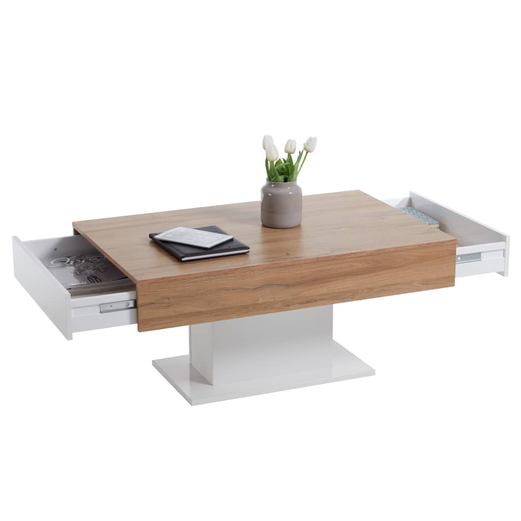 FMD Table basse chêne antique et blanc