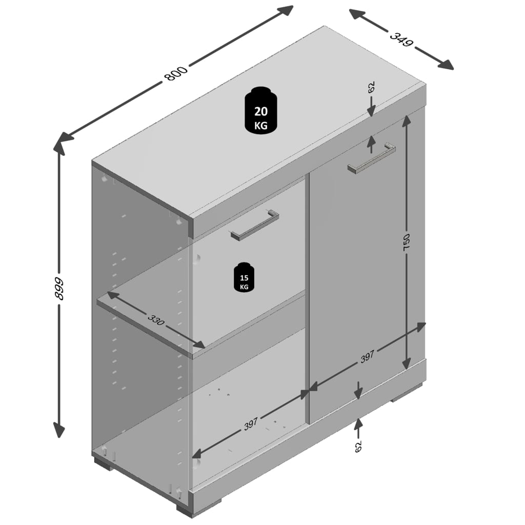 FMD Armoire avec 2 portes 80 x 34,9 x 89,9 cm Chêne