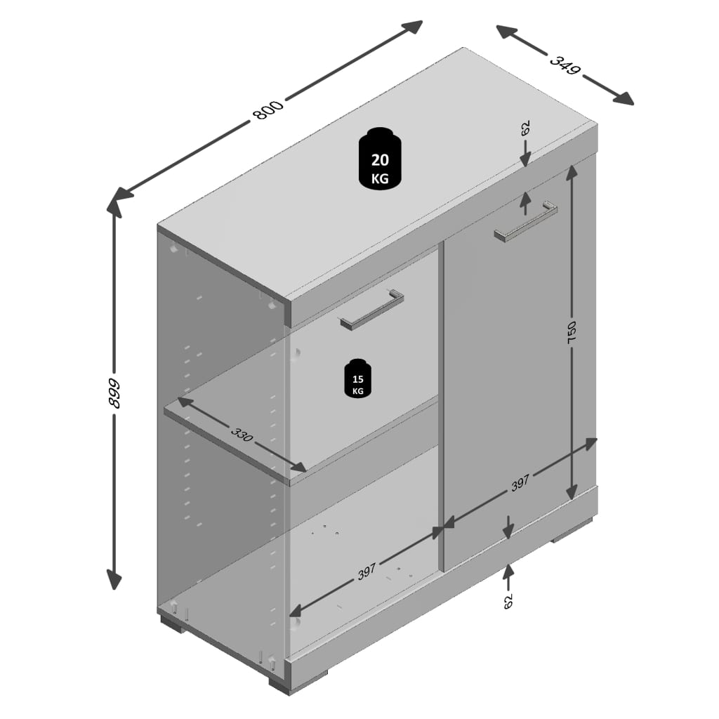 FMD Armoire avec 2 portes 80 x 34,9 x 89,9 cm Blanc et béton